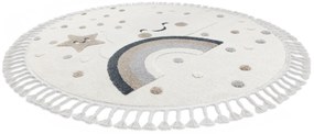 Covor YOYO EY78 cerc alb / bej - Nor, Curcubeu, puncte pentru copii, Franjuri - SECUNDAR-COTATI PRODUSUL
