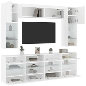 3216797 vidaXL Set comode TV de perete, 6 piese, cu lumini LED, alb