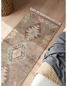 Covor tip traversă albastru deschis-bej reversibil, țesut manual din lână 60x190 cm Kamal Dune – Nouristan