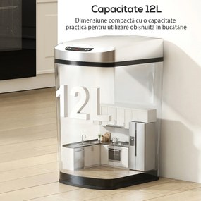 HOMCOM Coș Gunoi 12L cu Senzor Infraroșu, Buton Touch și Găleată Detașabilă, Coș de Gunoi din Oțel Inoxidabil, ABS și PP, 28x22x41 cm, Argintiu | Aosom Romania