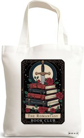 Sacosa de Panza pentru Cumparaturi, Geanta Tote, model The romantasy book club 38 x 34.5 cm, Alba, BEKZ®