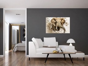 Tablou - Elefant spârgând peretele (90x60 cm)