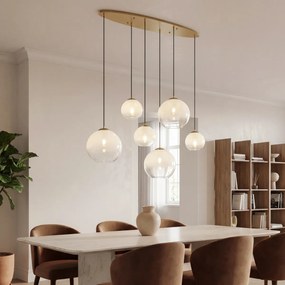 Lampă suspendată Hotel Chic alamă cu sticlă albă dreptunghiulară cu 6 lumini - Misty
