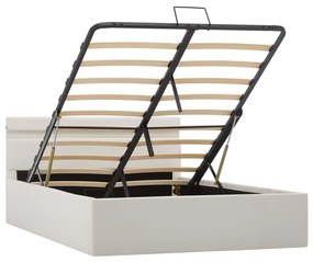 285549 vidaXL Cadru pat hidraulic ladă cu LED alb 140x200 cm piele ecologică