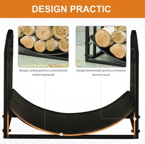 Suport pentru Busteni din Metal pentru Interior si Exteriordin Metal cu Blat Cubat, max 60 kg Lemne, Negru 60,5x36x46,5cm Outsunny | Aosom Romania