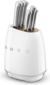 Set de cutite cu suport SMEG KBSF02WH, 7 piese, Manere din lemn de salcam, Otel inoxidabil german, Alb