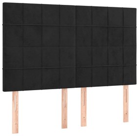 Pat box spring cu saltea, negru, 140x200 cm, catifea Negru, 140 x 200 cm, Cu blocuri patrate