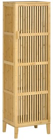 HOMCOM Mobilier de depozitare din bambus cu rafturi și ușă cu design cu lamele pentru baie, dormitor, salon 40 x 30 x 140 cm | Aosom Romania