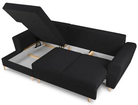 Colțar negru extensibil, cu spațiu de depozitare cu tapițerie din țesătură bouclé (cu colț pe partea stângă, cu șezlong) Kyoto – Cosmopolitan Design