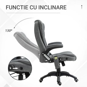 Scaun birou cu masaj, Sase Zone de Masaj Gri, pivotant 360°,Sarcina120 kg,Vinsetto | Aosom Romania