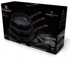 Set 3 tigai Black Rose Berlinger Haus BH 6158F, marmorate, antiaderente, negre