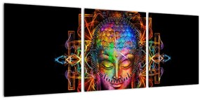 Tablou - Bustul lui Buddha în culori neon (cu ceas) (90x30 cm)