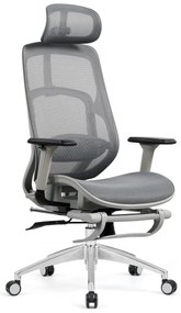 Scaun ergonomic, mecanism inclinare/blocare in 3 pozitii, tetiera reglabila, cotiere 3D, Full Mesh, Sezut Translatie, Suport picioare, Gri