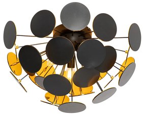 Plafoniera design neagra cu auriu 54 cm 3 lumini - Cerchio