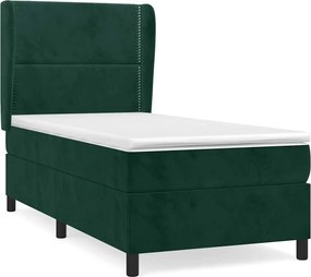 vidaXL Pat box spring cu saltea, verde închis, 90x200 cm, catifea