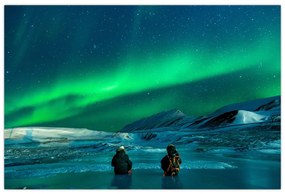 Tablou cu oameni la Aurora borealis (90x60 cm)
