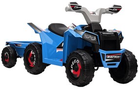 HOMCOM Quad pentru copii, reîncărcabil, 2,5 km/h, cu remorcă, 50 min. autonomie, pentru copii de la 1,5 la 3 ani, Albastru | Aosom Romania