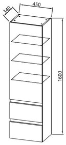 Dulap suspendat baie 45x34x160 cm Kolpa San Harmony, cu usa reversibila si doua sertare, stejar inchis