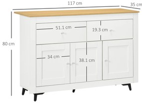 HOMCOM Bufet din lemn cu 2 sertare și 2 dulapuri, 117x35x80 cm, alb și culoare lemn | Aosom Romania