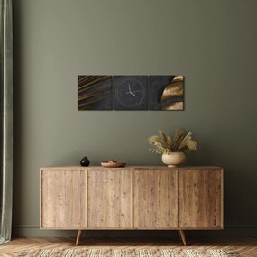 Tablou cu frunze aurii (cu ceas) (90x30 cm)