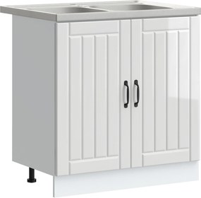 vidaXL Dulap baza chiuvetă cu ușă Lucca 2 pcs Alb lucios Lemn compozit