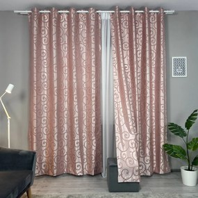 Set două Draperii (Opacitate 80%), din Satin tip Damasc (Model royal), Gata lucrate (Inele galerie), Culoare Roz pal (Efect semi-lucios), Dimensiuni draperie 160x260 cm (x2), Brand Originalio