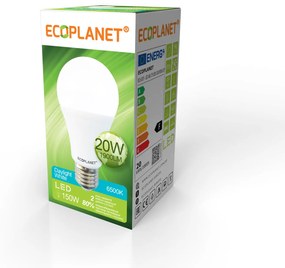 Bec LED Ecoplanet, E27, 20W (150W), 1900 LM, F, lumina alba rece 6500K, Mat Lumina rece - 6500K, 1 buc