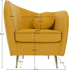 Fotoliu de design, ţesătură Velvet galbenă/gold crom auriu, EZIO