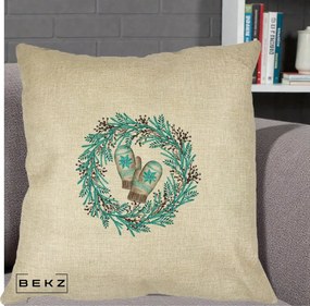Perna Decorativa Coroana Turcoaz cu Manusi, 40x40 cm, Crem, Husa Detasabila, Perna Inclusa, BEKZ®
