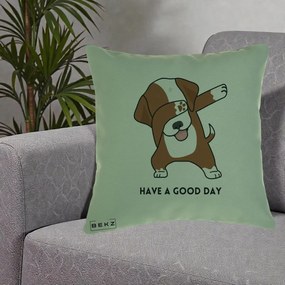 Perna Decorativa Caine Dab Have A Good Day, 40x40 cm, Verde, Husa Detasabila, Perna Inclusa, BEKZ®