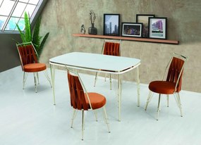Set Masa cu 6 Scaune Bucatarie, Reina Homs 80 x 140 cm, Negru/Auriu,MDF,250-30216-17