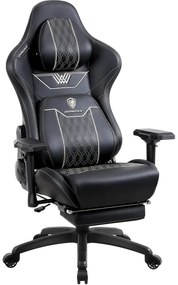 RESIGILAT- DOWINX Scaun gaming, ergonomic, spătar înalt, tetiera confortabilă, suport lombar, cotiere 4D, suport picioare, rezistent 150 kg, piele PU, Negru