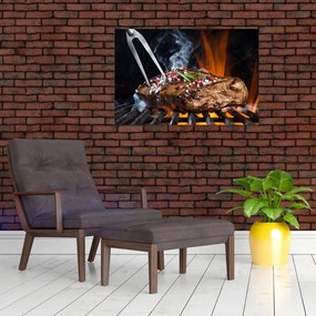Tablou cu steac pe grill (90x60 cm)