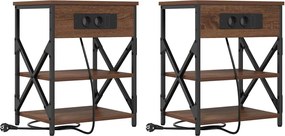 vidaXL Dulap de noapte cu raft 2 pcs Stejar închis 41 x 31 x 51 cm