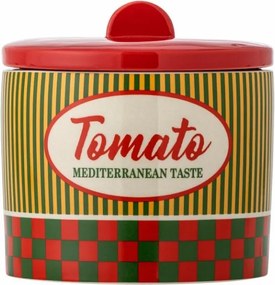 Borcan din ceramică cu capac, multicolor, imprimeu „Tomato” cu dungi și carouri, garnitură din silicon detașabilă, 16 x 16 cm, „Stefano”