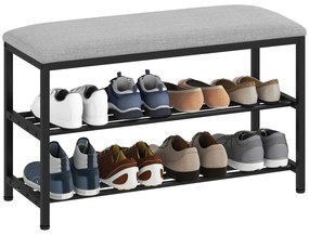 HOMCOM Bancă pentru pantofi cu șezut, bancă cu spațiu de depozitare, raft pentru pantofi cu 2 compartimente deschise, bancă 81 x 31 x 50 cm Negru | Aosom Romania