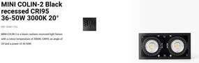 Spot LED incastrabil MINI COLIN-2 Black recessed CRI95 36-50W 3000K 20°