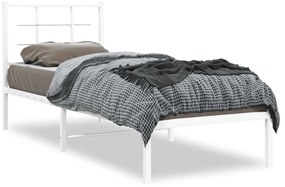 355600 vidaXL Cadru de pat metalic cu tăblie, alb, 75x190 cm