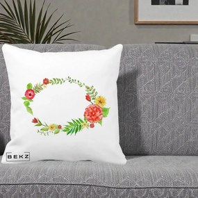 Perna Decorativa Coroana Florala Acuarela, 40x40 cm, Alba Mata, Husa Detasabila, Perna Inclusa, BEKZ®
