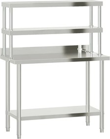 vidaXL Masă bucătărie cu raft superior, 110x55x150 cm, oțel inoxidabil