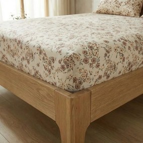 Cearșaf de pat din bumbac cu elastic Kvalitex Flori, bej, 100 x 200 cm, 100 x 200 cm