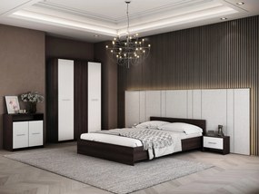 Dormitor Luiza 3U5P, culoare magia (wenge) / alb, cu pat standard 140 x 200 cm, dulap cu 3 usi, comoda si 2 noptiere