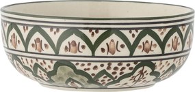 Bol din ceramică, verde, model mediteranean pictat manual, 6 x 15 cm, „Karlie”