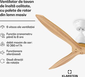 Klarstein Ventilator de tavan Santa Elena | 132 cm | 35 W | 25 m² | Funcționare silențioasă | Lemn