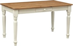 Masa fixa, L120 80 H80 cm, cu sertar, lemn masiv alb antichizat/natur