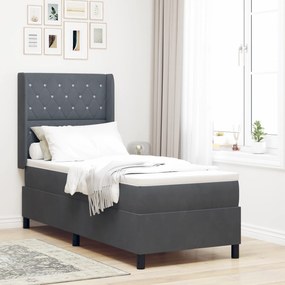 vidaXL Pat box spring cu saltea, gri închis, 80x200 cm, catifea
