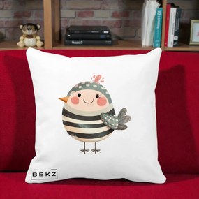 Perna Decorativa Pui Kawaii Teal cu Flori, 40x40 cm, Alba Mata, Husa Detasabila, Perna Inclusa, BEKZ®