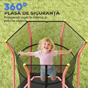 HOMCOM Trambulină Elastică pentru Copii 3-10 Ani cu Intrare cu Fermoar și Țevi Căptușite, Ø163,5x190 cm, Roșu | Aosom Romania