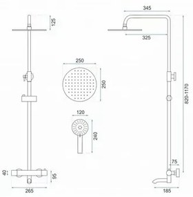 Coloana de dus cu baterie monocomanda Rea Lungo negru mat cu termostat