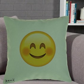 Perna Decorativa Emoji Fericit Roscat, 40x40 cm, Verde, Husa Detasabila, Perna Inclusa, BEKZ®